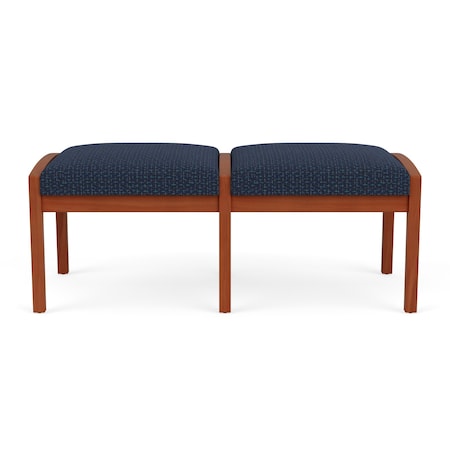 Lesro Lenox Wood 2 Seat Bench Wood Frame, Cherry, RF Blueberry Upholstery LW2001